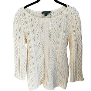 Ivory Lauren Ralph Lauren 100% Cotton Cable Knit Sweater